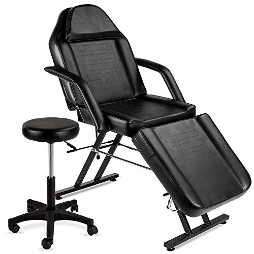 Best Choice Products 71in 3-Section Multipurpose Massage Bed, Spa & Salon Facial, Tattoo Chair w/Hydraulic Stool, Removable Headrest, Facial Cradle, Towel Hanger – Black