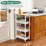 Utility Slim Storage Cart, 4 Tier Small Rolling Kitchen Laundry Room Cart with Wood Top, Metal Narrow Bathroom Storage Cabinet Mobile Shelf Unit Organizer Trolley with Handle for Narrow Space