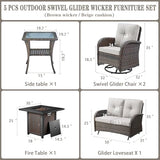 Patio Wicker Chairs Swivel Rocker – Outdoor Swivel Rocking Chairs Set of 2 with Rattan Side Table, Patio Swivel Glider Chair 3 Piece Patio Furniture Sets for Deck Porch Pool Brown/Blue