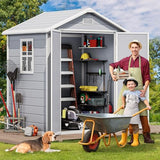 DWVO 5x3ft Resin Outdoor Storage Shed with Floor, Waterproof Lockable Storage Shed with Window, Plastic Outside Tool Storage for Garden, Backyard, Patio, Lawn, Gray
