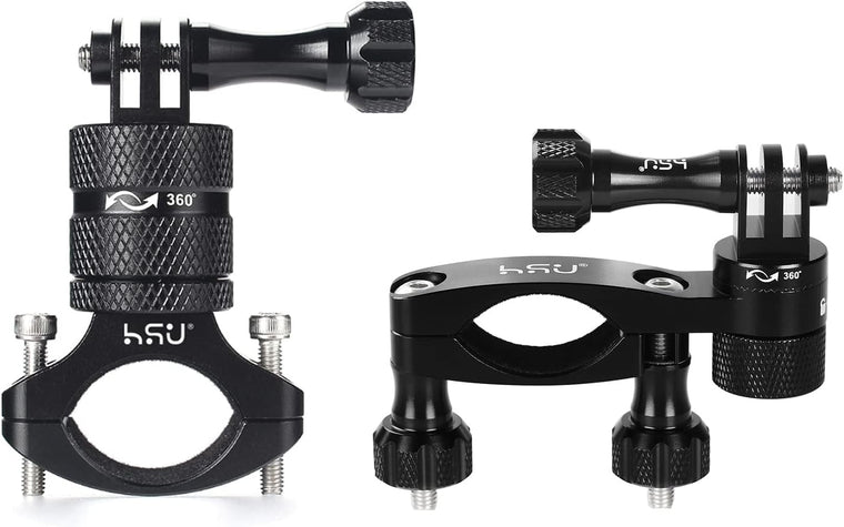 HSU Aluminum Bike Bicycle Handlebar Mount and Bike/Motorcycle Handlebars for Go Pro Hero 11/10/9/8/7/6/5/4, DJI Osmo Action AKASO and Other Action Cameras (Black)