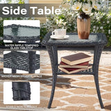 Patio Wicker Chairs Swivel Rocker – Outdoor Swivel Rocking Chairs Set of 2 with Rattan Side Table, Patio Swivel Glider Chair 3 Piece Patio Furniture Sets for Deck Porch Pool Brown/Blue