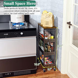 Utility Slim Storage Cart, 4 Tier Small Rolling Kitchen Laundry Room Cart with Wood Top, Metal Narrow Bathroom Storage Cabinet Mobile Shelf Unit Organizer Trolley with Handle for Narrow Space